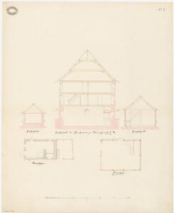 Ottenbach: Pfarrhaus, Waschhaus und Holzschuppen; Grundrisse des Holzschuppen und des Waschhauses und Querschnitte (Nr. 6)