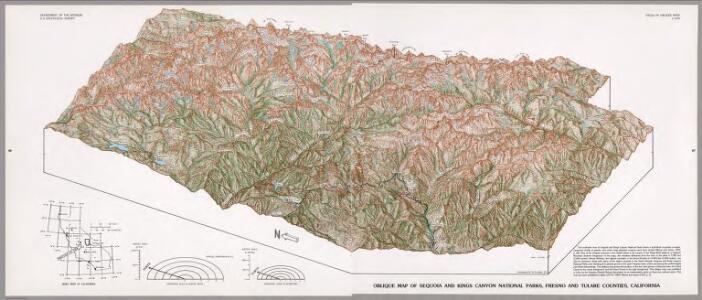 Oblique Map of Sequoia and Kings Canyon National Parks, Fresno and Tulare Counties, California.