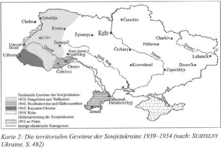Die territorialen Gewinne der Sowjetukraine 1939-1954