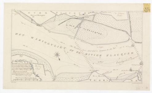 Kaart van een gedeelte der rivier het Haringvliet, van boven den Stadsen Hoek tot Hellevoetsluis, met eenige dwarspeilingen, gedaan by laag water in maart des jaars 1781