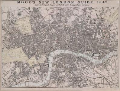 MOGG'S NEW LONDON GUIDE, 1849. The Coloured lines exhibit the Omnibus routes.