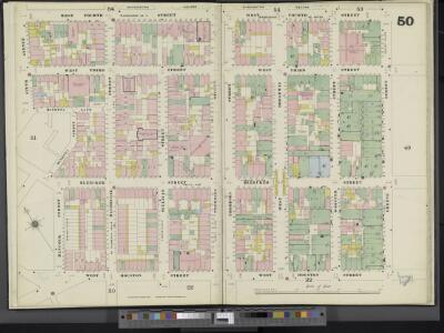 Manhattan, V. 3, Double Page Plate No. 50 [Map bounded by W. 4th St., Greene St., W. Houston St., Hancock St., Minetta St., 6th Ave.]