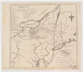 Map of the middle states of North America : shewing the position of the Geneseo country comprehending the counties of Ontario & Steuben as laid off in townships of six miles squar[e] each