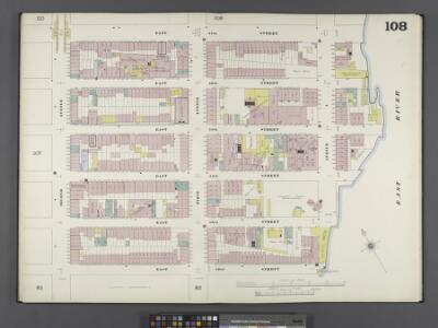 Manhattan, V. 6, Double Page Plate No. 108 [Map bounded by E. 57th St., East River, E. 52nd St., 2nd Ave.]