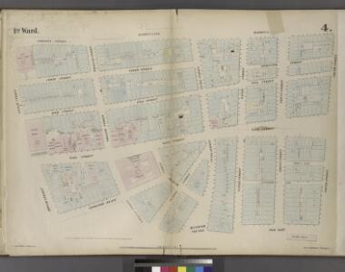 [Plate 4: Map bounded by Liberty Street, Maiden Lane, South Street, Old Slip, William Street, Exchange Place, Broad Street, Nassau Street