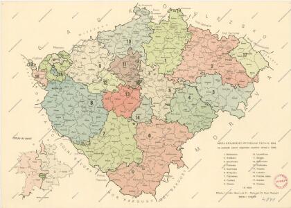 Mapa krajského rozdělení Čech r. 1654 na podkladě územní organisace soudních okresů r. 1946