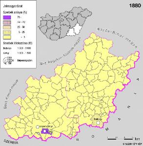 A szerbek aránya és száma a Dél-Alföldön 1880-ban