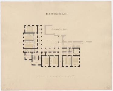 Projektierte Kantonsschule beim Grossmünster: 2. Erdgeschoss (Oberes und Unteres Gymnasium); Grundriss