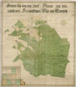 Mapa vsi Dědová s přilehlým vrchnostenských dvorem a lesem