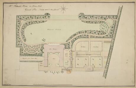 A colored general plan of Mr. Holland's house and grounds in Sloane Street, Chelsea; drawn Aug. 11, 1790, on a scale of 30 feet to an inch.