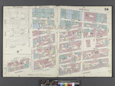 Manhattan, V. 1, Double Page Plate No. 24 [Map bounded by Broadway, E. Houston St., Bowery, Broome St., Elizabeth St.]