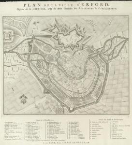 Plan de la Ville d'Erford. Capitale de la Thuringe, avec ses deux Citadelles St. Petersberg & Cyriacusberg
