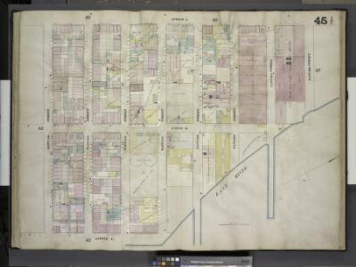 [Plate 45 1/2: Map bounded by Avenue A, East 22nd     Street, East River, Avenue C, East 15th Street; Including Avenue B, East 16th    Street, East 17th Street, East 18th Street, East 19th Street, East 20th Street,  East 21st St]