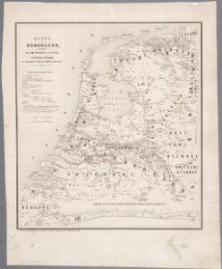 Kaart van Nederland, aanwijzende de oude bewoners en plaatsen, verdeeling in gouwen, waar Germaansche en Romeinsche oudheden gevonden zijn enz. / [G.A. Stratingh] ; lith. Atel. v. J. Jaeger