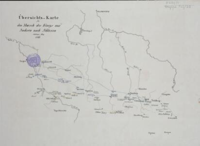 Übersichts-Karte für den Marsch des Königs aus Sachsen nach Schlesien Anfangs May 1761