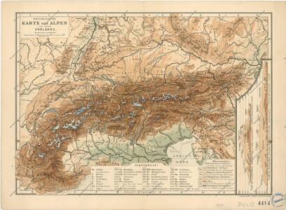 Physikalische Karte der Alpen und ihrer Vorlande