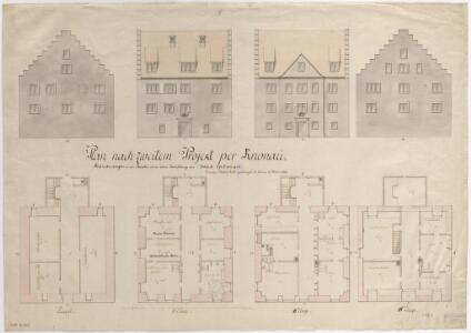 Knonau: Schloss, 2. Projekt; Grundrisse und Ansichten aller Fronten