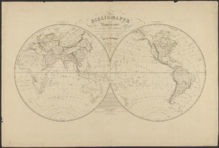 Mappemonde en deux hémisphères où sont tracées les lignes de faîte des grands bassins qui partagent la surface du globe