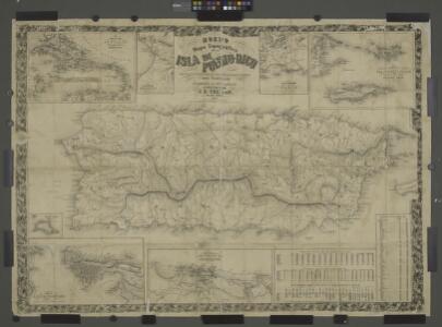 Mapa topografico de la isla de Puerto Rico; Contornos de Ponce [inset with title of full page map]; Mapa de los contornos de San Juan de Puerto Rico [inset] ; Plano de San Juan de Puerto Rico [inset.