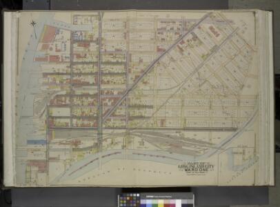 Queens, Vol. 2, Double Page Plate No. 1; Part of Long Island City Ward One (Part of Old Ward One); [Map bounded by Division St.,       Vernon Ave., 12th St., Ely Ave., Jackson Ave., Thomson Ave., Nott Ave., Creek    St., Dutch Kill Creek, Newtown Cree