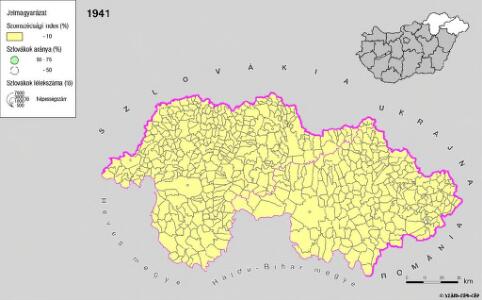 A szlovákok településterülete a szomszédsági mutató alapján Északkelet-Magyarországon 1941-ban