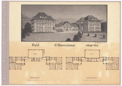 Schulhäuser des Kantons Zürich: Wald, Schulhaus; Grundrisse und Zeichnung des Gebäudes