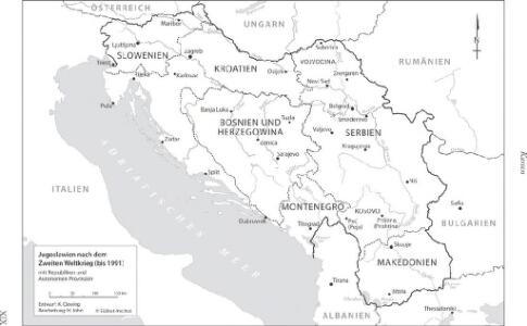 Jugoslawien nach dem Zweiten Weltkrieg (bis 1991) mit Republiken und Autonomen Provinzen