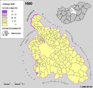 A szerbek aránya és száma Pest megyében 1880-ban