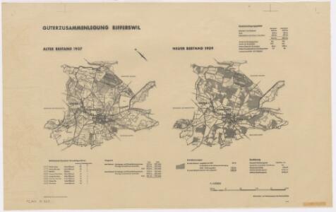Rifferswil: Güterzusammenlegung, alter Bestand 1937 und neuer Bestand 1939; Übersichtsplan
