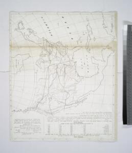 [Map of the United States, showing the proposed railroad routes from coast to coast, with table of distances, etc.]