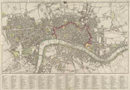 A new Pocket Plan of LONDON WESTMINSTER and SOUTHWARK, with all the Adjacent Buildings. Also a correct List of upwards of 300 Hackney Coach Fares 1797.
