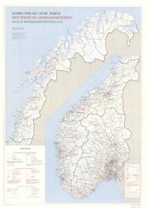 Spesielle kart 162a: Kommunekart over Norge, Med politi og lensmannsdistrikt, Med jurisdiksjonsinndeling
