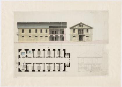 Zürich: Projektiertes Irrenhaus im alten Spital beim Prediger; Ansichten und Grundrisse