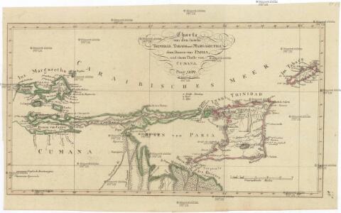 Charte von den Inseln TRINIDAD, TABAGO und MARGARETHA, dem Busen von PARIA, und einem Theile von CUMANA