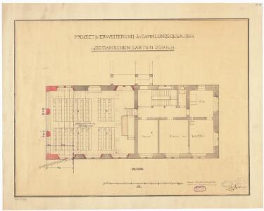 Botanischer Garten, Sammlungsgebäude: Projektierte Erweiterung, Erdgeschoss; Grundriss (Nr. 19)