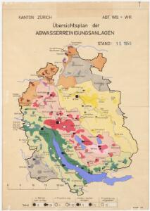 Kanton Zürich: Bestehende und projektierte Abwasserreinigungsanlagen, Zustand 01.09.1959; Übersichtskarte