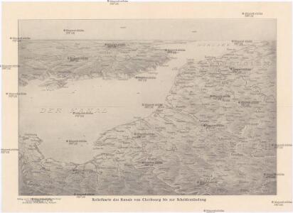 Reliefkarte des Kanals von Cherbourg bis zur Scheldemündung